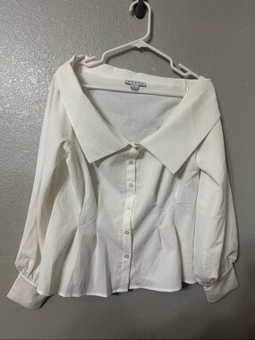 HYFVE Ivory Wide Collar Button-Down Blouse